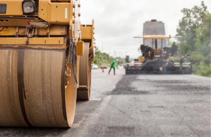 Road construction site with equipment